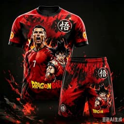 Summer Super Sail Dragon Ball/Ronaldo Joint T-shirt and Shorts Set for Children/adults Plus Size Quick Drying Soccer Sportswear