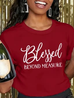 Plus Size Women's Blessed Beyond Measure Design Pattern Print T-shirt Summer Minimalist Casual Texture High Quality Loose Tops