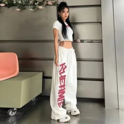 High Waist Hip-hop Sports Pants for Women Street Dance Y2K Letter Print Vintage Trousers Summer New Kids Fashion