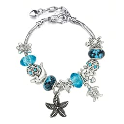 New In Classic Blue Ocean Style Starfish Turtle Pendant Beaded Bracelets Silver Plated DIY Sea Animal Charm Bracelet Casual Gift
