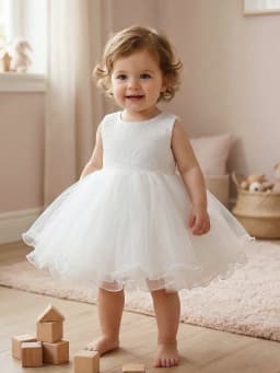 Toddler Girls White Lace Tulle Dress Short Sleeve Bow Party Dress For Birthday Wedding Flower Girl Christening Summer Photoshoot