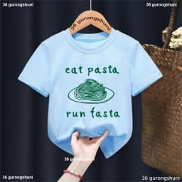 Eat Pasta Run Fasta T-Shirt | Funny Foodie Graphic Print T-Shirt Boys, Running Pasta Shirt Summer Fashion Boys Clothes shirt Top