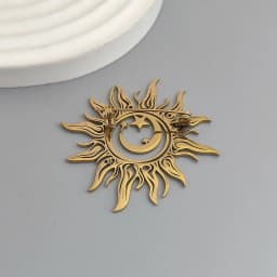 Original design sun moon star gold-plated stainless steel brooch, waterproof and non-fading pin, suit accessories