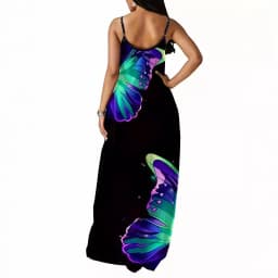 Large size European and American new women's butterfly print sexy V-neck long skirt with suspender dress
