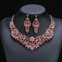 Vintage Rhinestone Choker Necklace Earrings Set Bridal Women Geometric Crystal Necklaces Wedding Party Costume Jewelry Set