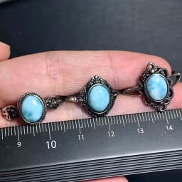 Natural Larimar Ring Adjustable Female Heart ring Jewelry for Women Gift Wholesale High Quality Vintage Fine