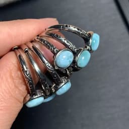 Natural Larimar Ring Adjustable Female Heart ring Jewelry for Women Gift Wholesale High Quality Vintage Fine