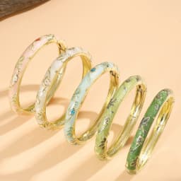 Jardme 5Pcs Enamel Dropped Glaze Flower Bracelet For Women Classic Vintage Cloisonne Open Bangles Elegant Bohemian Jewelry Gifts