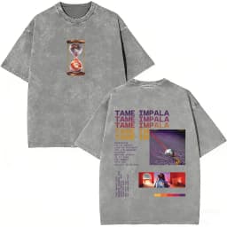 Washed Vintage Pop Rock Band Tame Impala Currents Graphic Print T Shirt Men's Women Casual Cotton Oversized Short Sleeve T-shirt