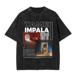 Washed Vintage Pop Rock Band Tame Impala Currents Graphic Print T Shirt Men's Women Casual Cotton Oversized Short Sleeve T-shirt