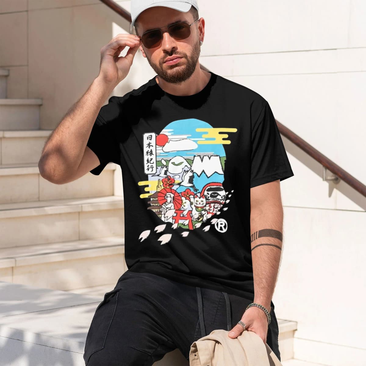 Japanese Style Men's T-Shirt With Traditional s And Cute Characters For Casual Wear In Spring And Summer Perfect Gift For And Fa