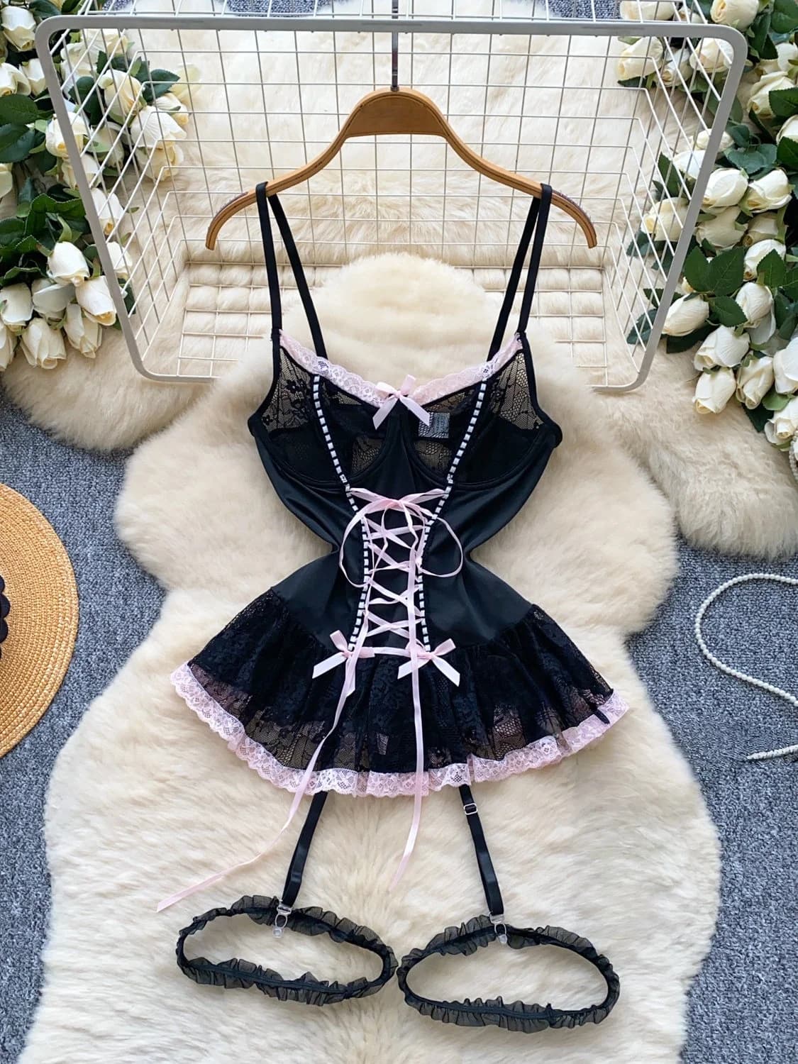 Women's Fashion Sexy Dress Lace Bow Decoration Design Slim Sexy Comfortable Dress Party Hotsweet Mini Dress New