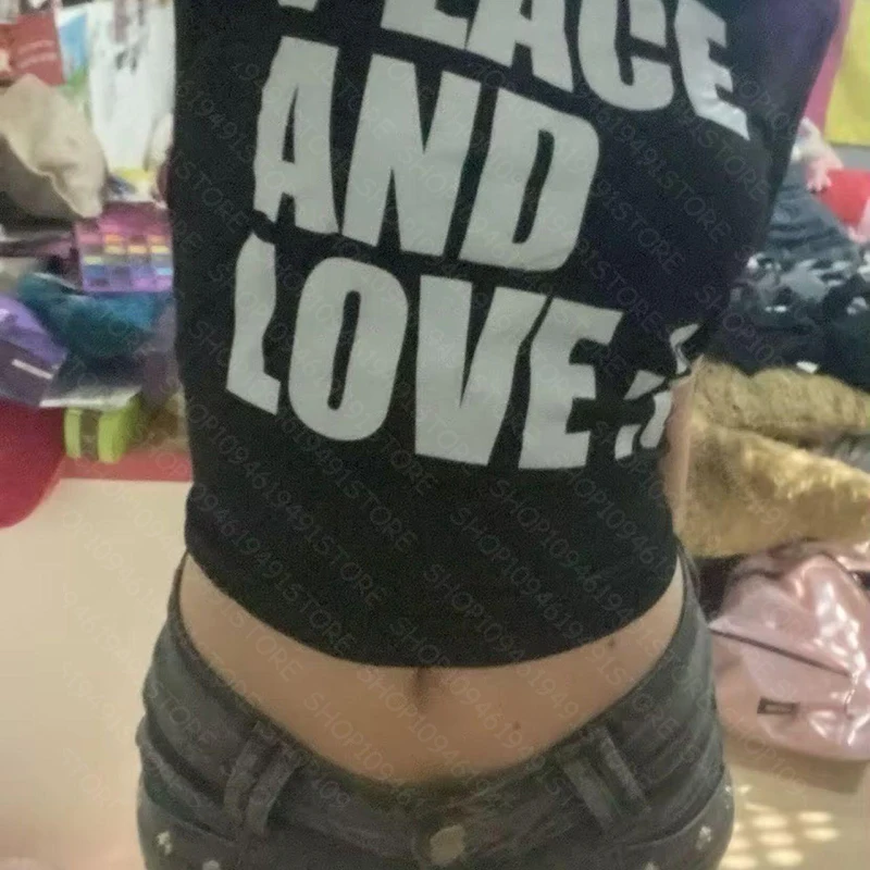 ropa mujer PEACE AND LOVE Short Sleeve T-shirt Fashion Summer Crop Top Streetwear Emo Girl Y2k Style Women's T-shirt Baby Tee