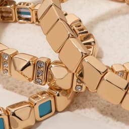 BEUTIFOR 6mm Gold Color Stone Charm Beaded Bangle For Women Elastic Beads Bracelets