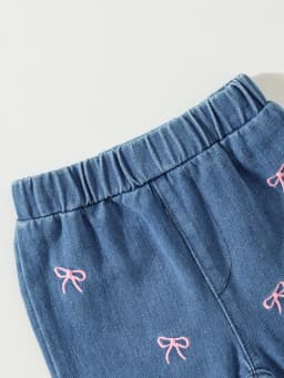 2pcs Summer Baby Girls Ribbed Tank Top Set, 9-12M, Pink Sleeveless Top Bow Embroidered Frayed Hem Jeans, Casual Daily/Party We