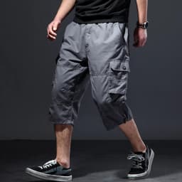 Summer Men's Casual Cargo Shorts Below Knee-length Loose Style Shorts Elastic Waist Plus Size Daily Beach Travel Casual Shorts