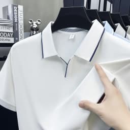 Mens Contrast Trim Polo Shirt Short Sleeve Turn Down Collar V Neck Casual Business Top For Daily Wear