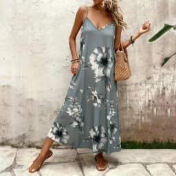 Plus size women's camisole skirt, floral print sleeveless skirt, summer beach leisure vacation Dress