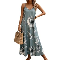 Plus size women's camisole skirt, floral print sleeveless skirt, summer beach leisure vacation Dress