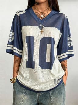 2026 Retro Mesh Jersey Clothes - Oversized Y2K Streetwear for Women, Casual Sporty Top for Summer, Party & Daily Wear