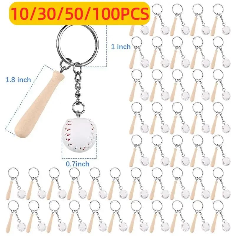 10-100Pcs Sport Baseball Keychains for Car Wooden Charms Keyrings Women Men Handbag Key Chains DIY Accessories