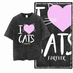 Cool Cotton Cat Printed Retro Washed Distressed Men t-shirt Black Big Size T Shirt For Men Unique Graphic Tshirt Tee G52