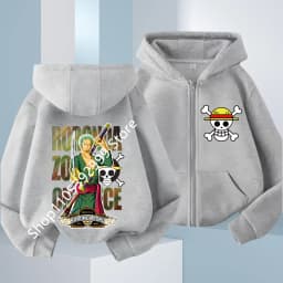 2026 New Kids Anime One Piece Luffy Zip Up Hoodie Jacket 3-12Y Casual Long Sleeve Sweatshirt Autumn