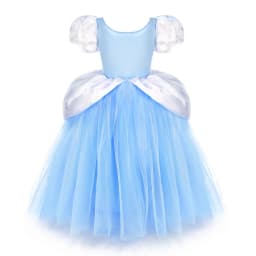 Girls Cinderella Princess Dress Puff Sleeve Embroidery Sequins Tulle Ball Gown Halloween Cosplay Birthday Party Carnival Costume