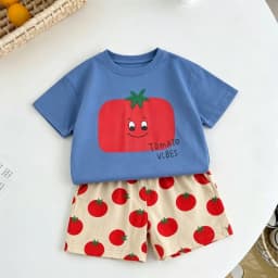 Fashion Costume Short-sleeved Shorts Outfits Summer Child Cartoon Tshirt Full Print Shorts 2Piece Set Toddler Cute Tees+Shorts