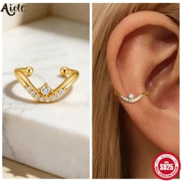 Aide S925 Sterling Silver Minimalist V-Shaped CZ Ear Cuff Exquisite No Piercing Ear Clip Perfect Birthday Gift for Her Jewelry