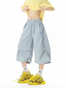Embroidered Quick-dry Shorts for Men Summer Outdoor Mountain-style Wide-leg Cropped Pants Loose Casual