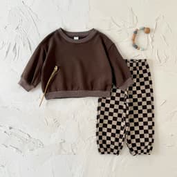 New Design Minimalist Baby Girl Clothes Spring Fall Solid Top+Casual Checked Pants Sets Baby Boy Clothing