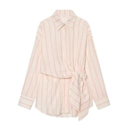 Women's Striped Shirt New 2026 Spring Long Sleeve V Neck Pocket Button Knot Decoration Loose Women Shirt & Blouses Female Tops