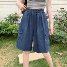 AOSSVIAO Trendy Loose Versatile Dad Shorts 2026 Summer New Women's Denim Shorts Straight Thin Japanese Style Knee-length Pants