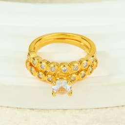 Dubai Fashion Cubic Zirconia Stackable Rings 21k Gold Plated Arabic Exquisite Engagement Couples Ring Italian Gold Jewelry