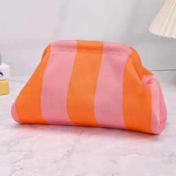 Portable Spring Closure Open Top Colorful Striped Cosmetic Bag Large Capacity Multi-purpose Makeup Pouch Toiletry Bag Gifts