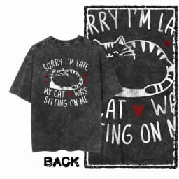 Cat Printed Cotton Acid Washed Exclusive Graphic Unisex T Shirt Cool Streetwear Men Tshirts Big Size Tee for Women Y2k Top
