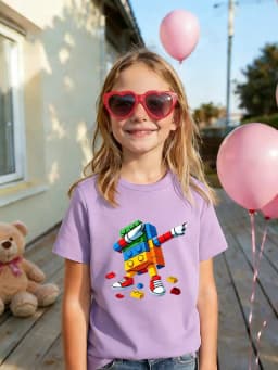 Summer Children's Dab Dance Colorful Building Block Robot Printed Short-Sleeved T-Shirt Boys and Girls Comfortable Casual Top