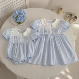 2026 Summer New 0-24M Baby Girls Jumpsuit Korean Version Short Sleeved Bodysuit Flower Embroidered Sweet Blue Romper