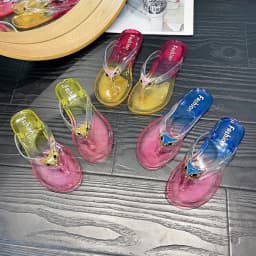 Crystal Flip Flops for Women, Flat Outdoor Slippers, Women's Layered Color Jelly Beach Clip On Shoes Toe Clip On Casual Slippers