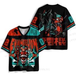 2026 Retro Neon Genesis Evangelion EVA-02 & Asuka Streetwear quick drying Jersey T-shirt, Unisex Oversized Harajuku V-Neck Tee