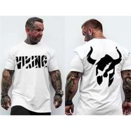 2026 GYM American Muscle Fitness Short Sleeve Men's Printed T-shirt Round Neck Loose Large Size Trend Slim Brother Short Sleeve