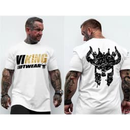 2026 GYM American Muscle Fitness Short Sleeve Men's Printed T-shirt Round Neck Loose Large Size Trend Slim Brother Short Sleeve