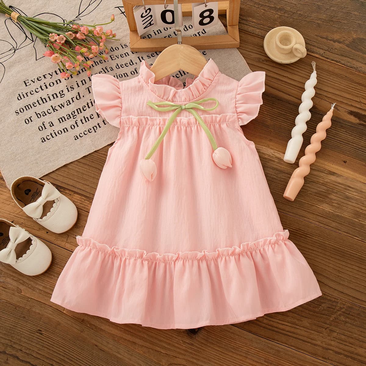 Baby Girl Dress Summer Cotton Solid Color Tulip Bow Baby Dresses Cute Casual Beach Baby Girl Clothing