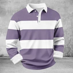 Men's Long Sleeve Striped Rugby Shirt – Turn-Down Collar Top for Daily Wear, Casual Gatherings & Relaxed Weekend Looks