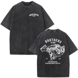 Vintage Washed Justicia Brothers in Arms Double Sided Print T-shirt Men Clothing Casual Cotton Oversized Short Sleeves T Shirts