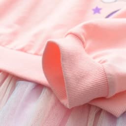 Korean Version Cartoon Unicorn Printed Long Sleeved Hoodie with Mesh Patchwork Dress Fashionable Clothes for Girls Aged 3-7
