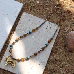 2026 French high-quality natural stone crystal handmade beaded necklace with tiger's eye stone Buddha hand fish horse pendant