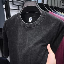 Summer Men's Washed 230G Heavy Cotton T-Shirts Vintage Faded Color Oversized Unisex Basic Tee Short Sleeve Loose Workout Tops