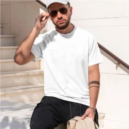 2026 new model Men's Casual Short Sleeve T-Shirt with Geometric Print - Round Neck, Machine Washable - Perfect for SummerComfort